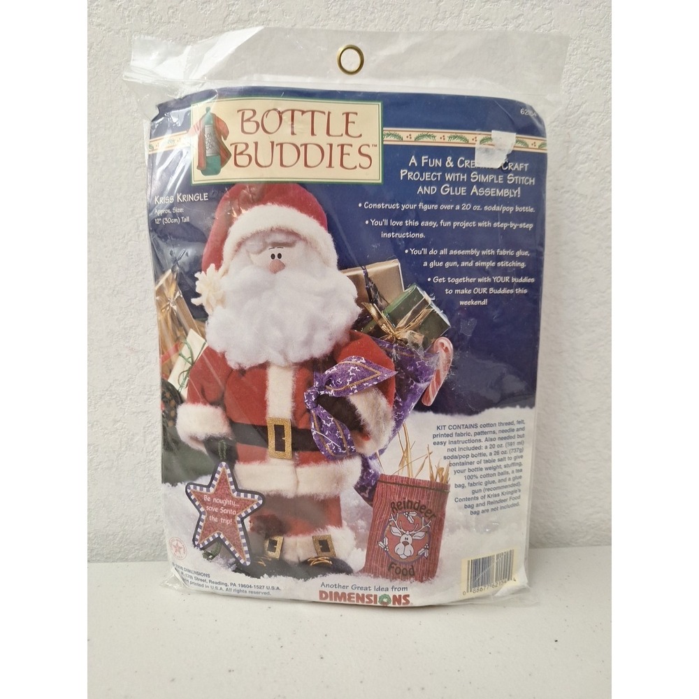 Vtg‎ 1998 Dimensions Bottle Buddies Craft Kit 62154 KRIS KRINGLE 12" New Sealed
